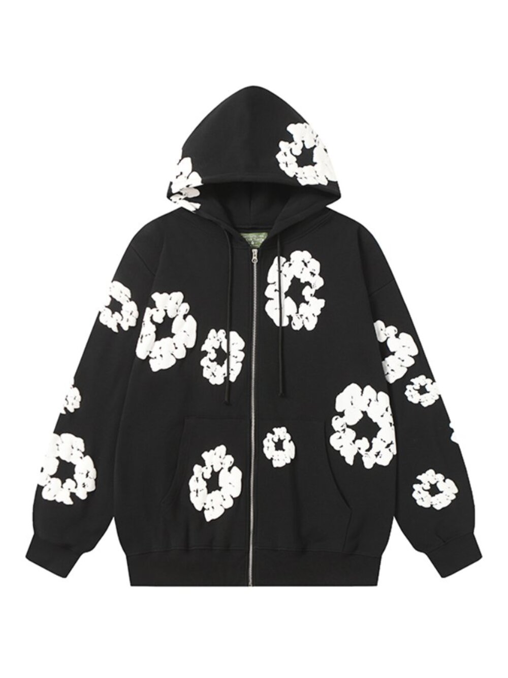 Black Denim Tears Cotton Flower Pattern Zip-Up Hoodie Unisex
